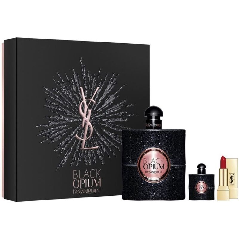 Yves Saint Laurent Black Opium EDP 90ml + EDP 7.5ml + 1.3ml Rúzs Női Parfüm Ajándékcsomag