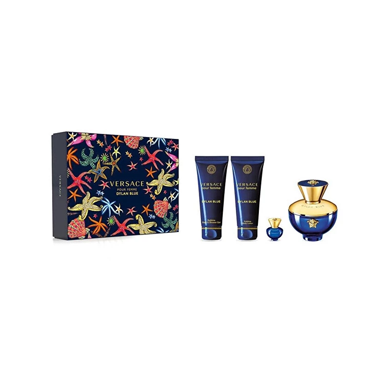 Versace Dylan Blue EDP 100 ml + 5 ml + 100 ml testápoló + 100 ml Tusfürdő + Neszeszer Női Parfüm Ajándékcsomag